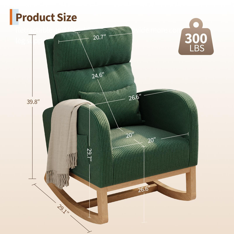 Chaise berçante Modern, Velours côtelé vert