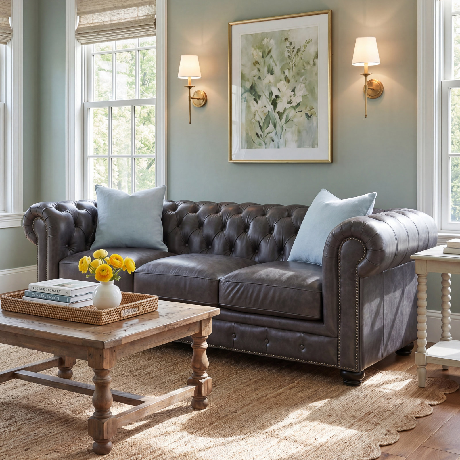Freddie 95" Genuine Leather Sofa, Pebble Beach Charcoal Genuine Leather
