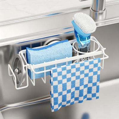 4-in-1 Sink Caddy with Strong Suction Cup, Removable Kitchen Sink Organizer, Rustproof Stainless Steel Holder for Sponge, Brush, Scrubber, and Scraper