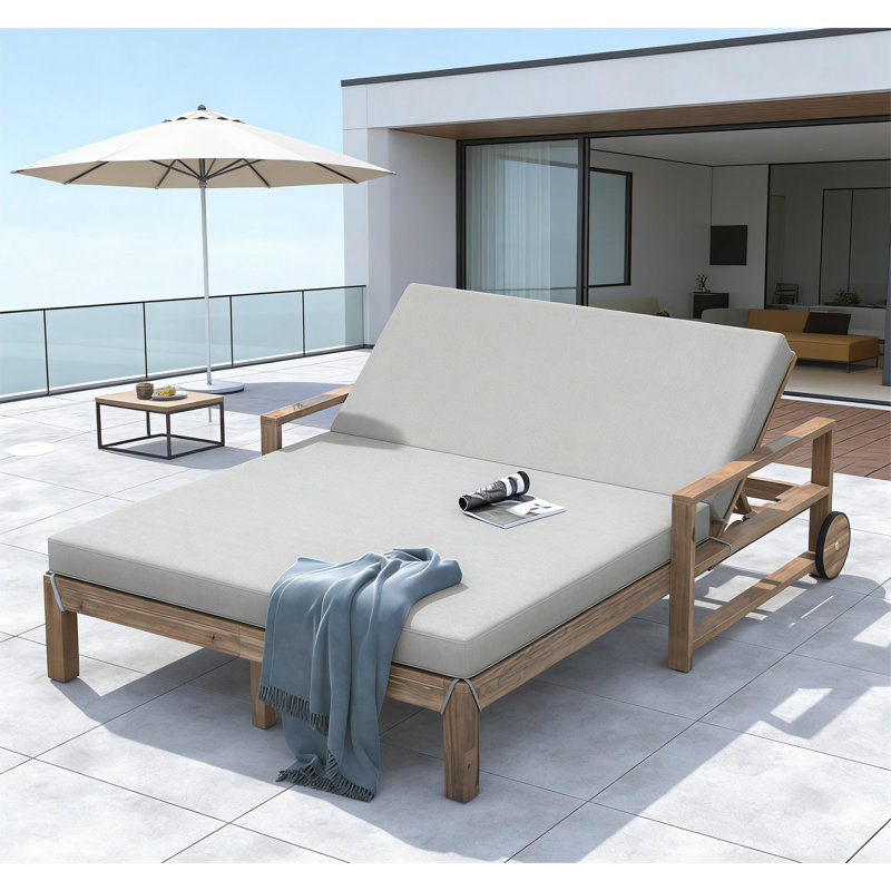 Farmhouse-styled Wooden Outdoor Sunbed for 2 People, Gray