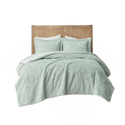Full/Queen Embroidered Medallion Faux Fur Plush Comforter Mini Set, Hypoallergenic And Elegant Design