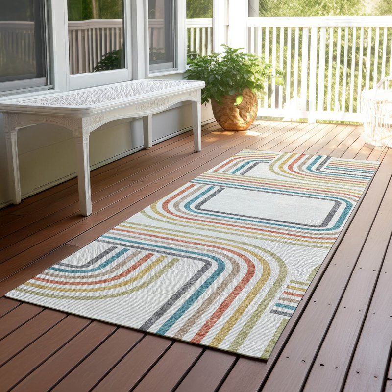 Machine Washable Indoor/Outdoor Chantille ACN2535 Geometric Rug, Runner 2'3" x 7'6", Ivory