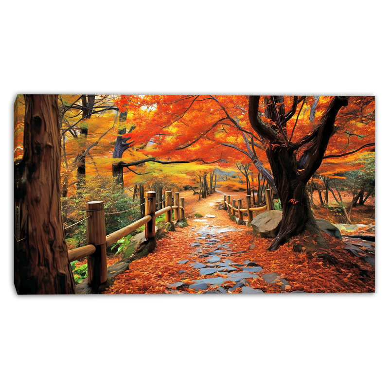 Chemin des feuilles d'ambre, art mural sur toile tendue, H 24 po x l 42 po