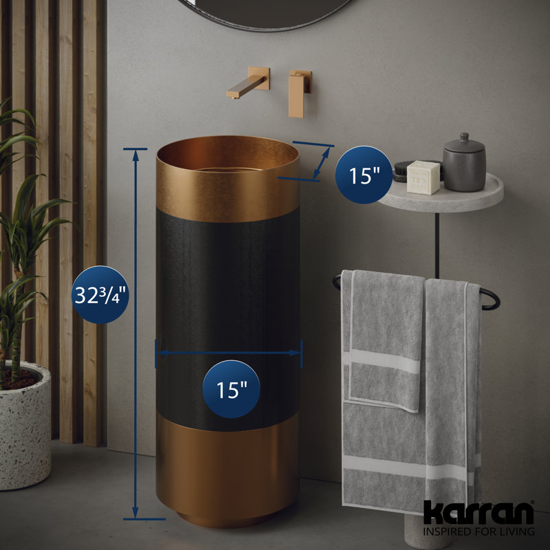 Karran Cinox 15'' Stainless Steel Circular Bathroom Sink, Copper/Gray