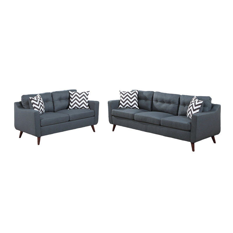 Causeuse moderne avec deux coussins et coussins capitonnés, Bleu gris