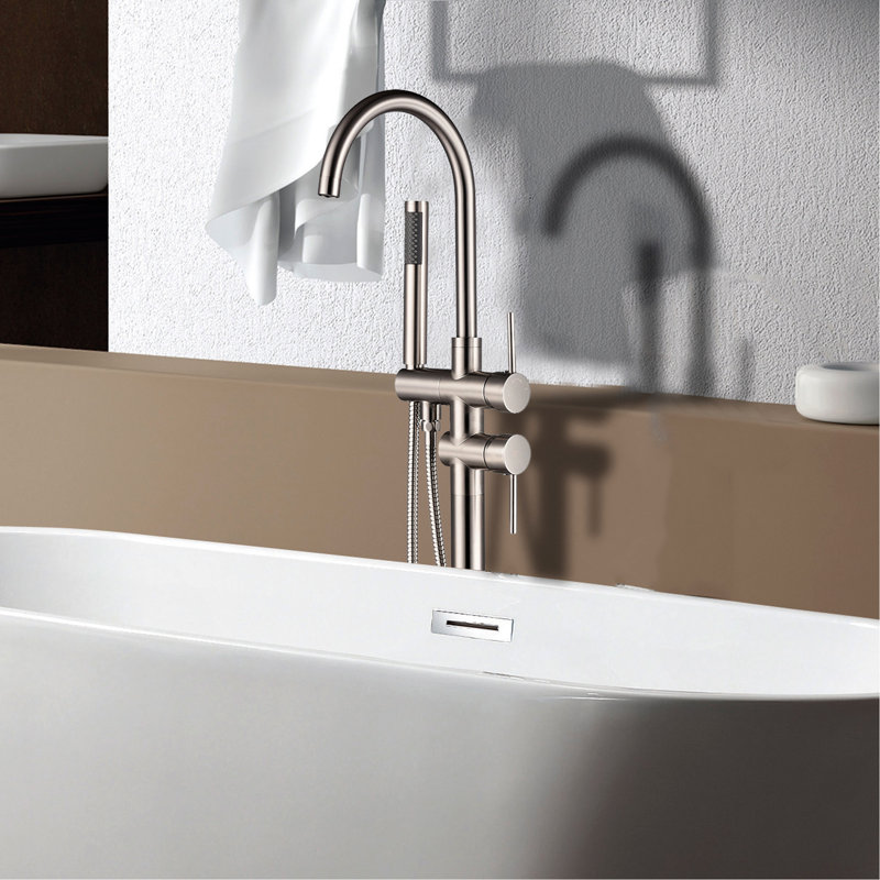 Brushed Nickel Freestanding Tub Filler With Hand Shower And Modern Flair Bathtub Faucet Full Body Spray