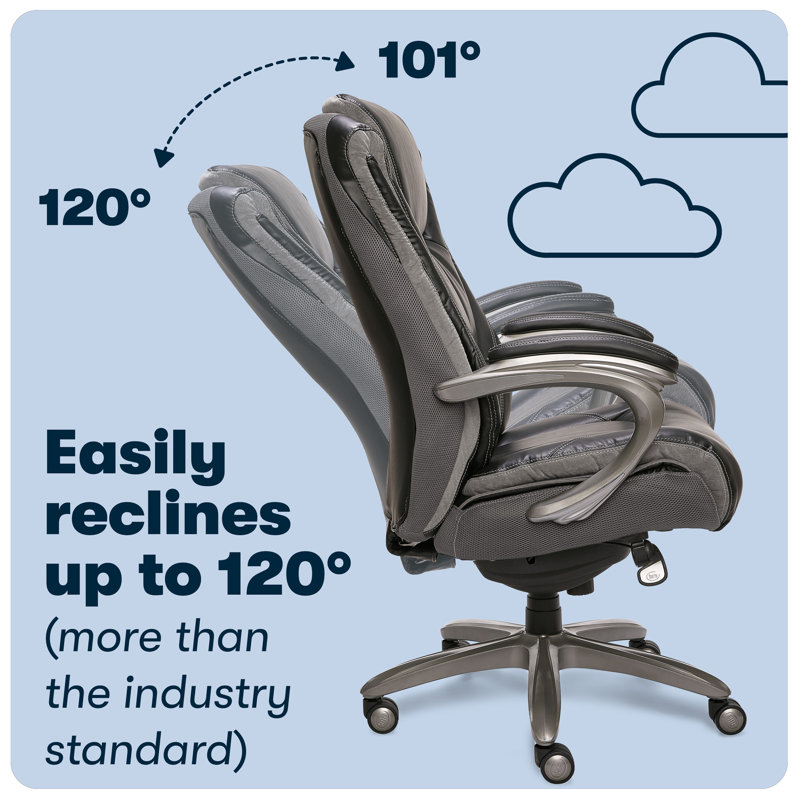 ErgoExecutive High-Back Black Leather & Wood Swivel Office Chair
