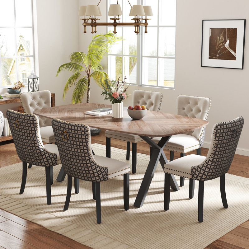 Ensemble de salle à manger rectangulaire avec chaise capitonnée, Beige, H 29,5 po x L 71 po x l 35,4 po