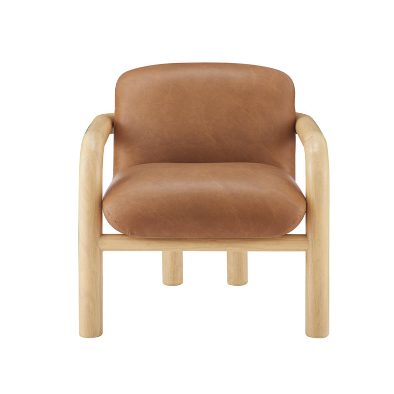Olympia 30" Upholstered Wooden Leather Accent Arm Chair , Natural