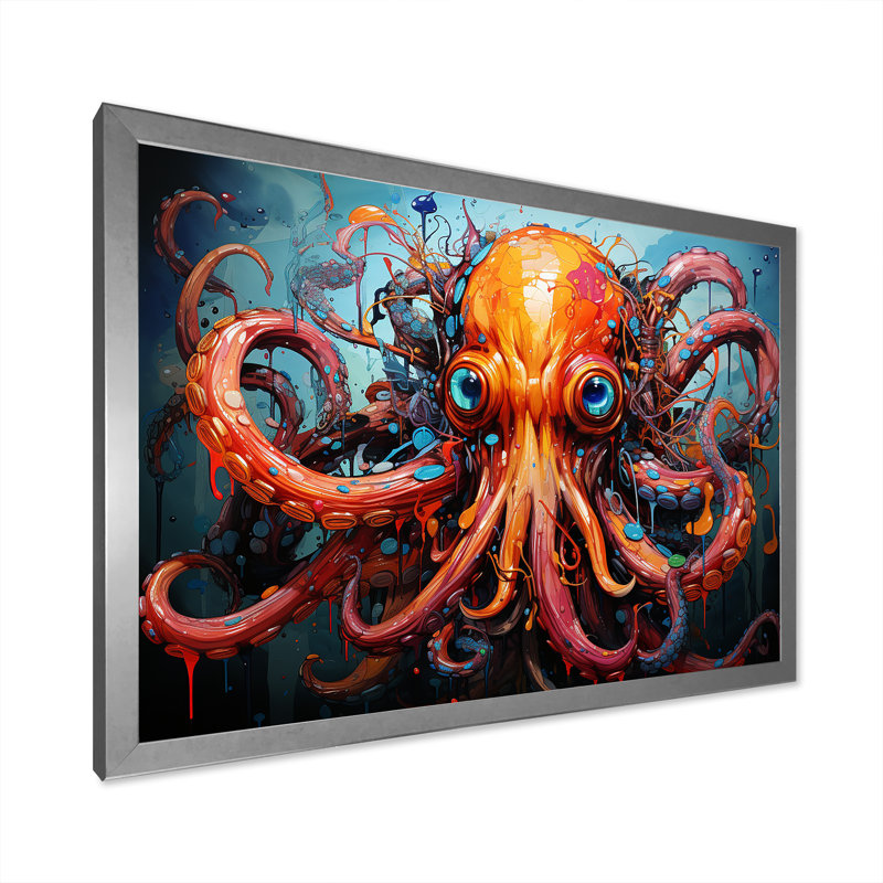 Octopus Expressionist Abyss, Cadre simple argenté, H 34 po x l 44 po x P 1,5 po