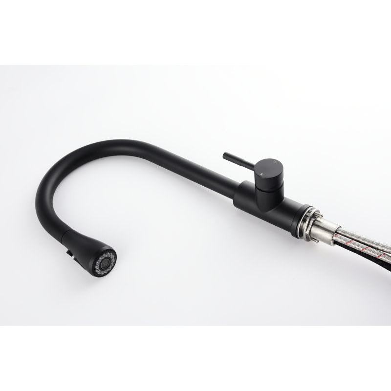 Pull Out Spray Kitchen Faucet, Matte Black Finish On Stainless Steel, 360 Rotatable Nozzle, Single Handle For Convenient Water Delivery And Temperature Control Nozzle Effortless Management