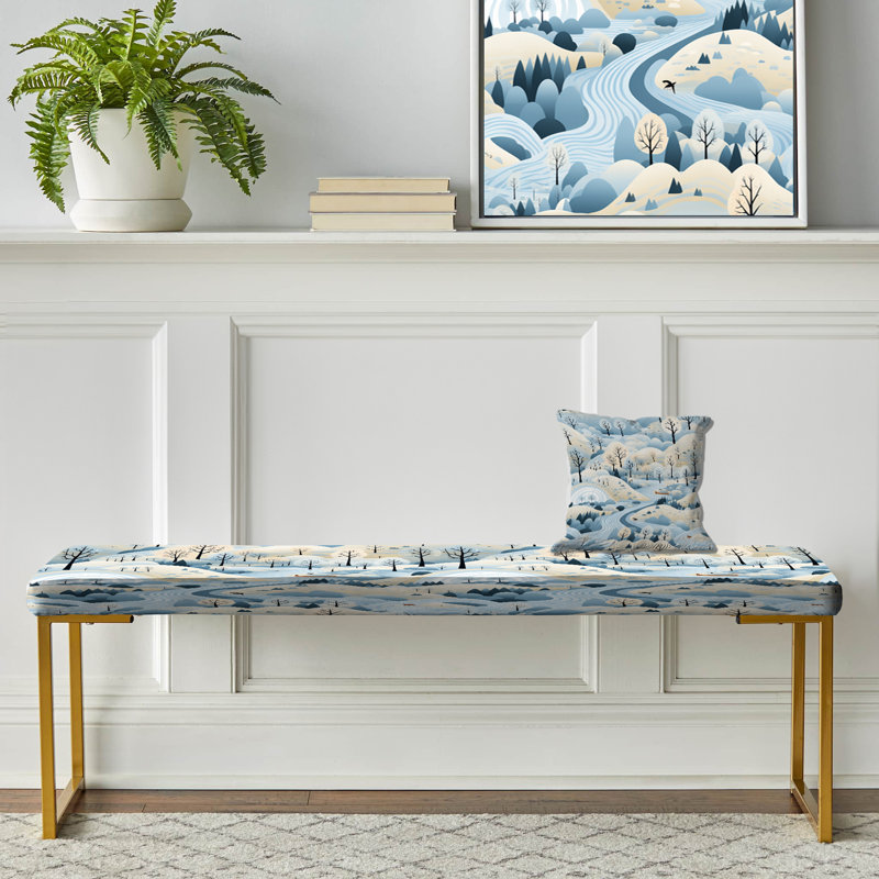 Paysage scandinave d'hiver - banc rembourré floral doré