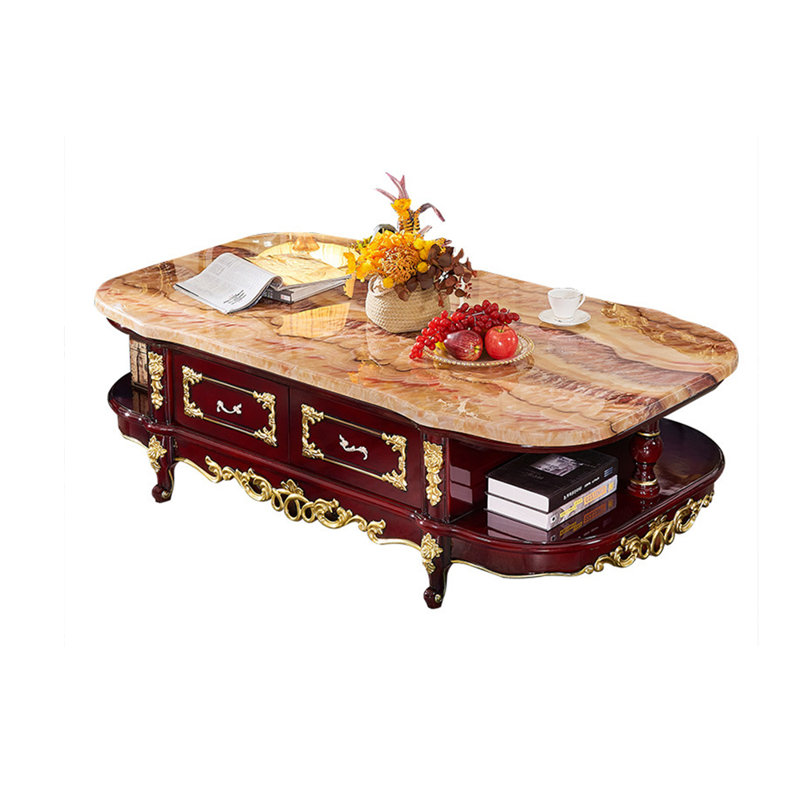 Table basse européenne en bois massif néo-classique, H 19,29 po x L 62,99 po x l 35,43 po