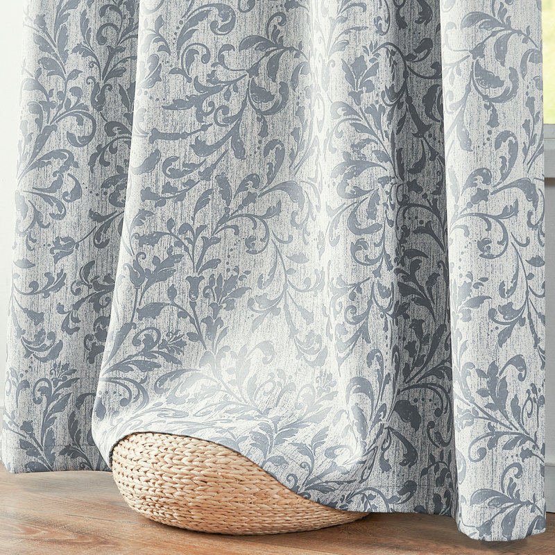 Ghaleb Floral Blackout Curtain Pair Vintage Elegant Curtains for Bedroom, 50" W x 96" L, Scroll Silver Gray