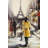 Yellow Coat Woman Walking on Street - Red Framed Canvas Art