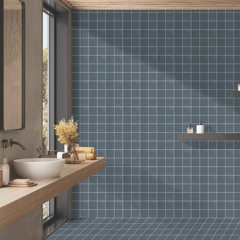 Literary License 3'' W x 3'' L Porcelain Concrete Look Tile Grid Mosaic Sheet, Stonewash