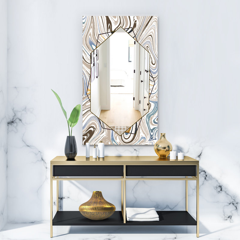 Marbled Diamond Traditional Accent Mirror, White/Brown/Gray, 24" H x 32" W