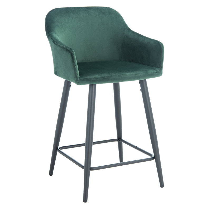 Ivanna Upholstered Counter Stool with Metal Frame, Malachite Green Velvet