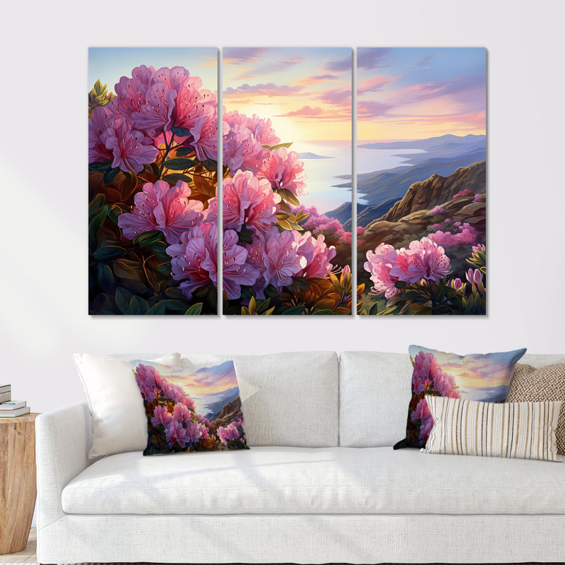 Ensemble de salon d'art mural Rhododendron, H 28 po x l 36 po x P 1 po, Toile tendue