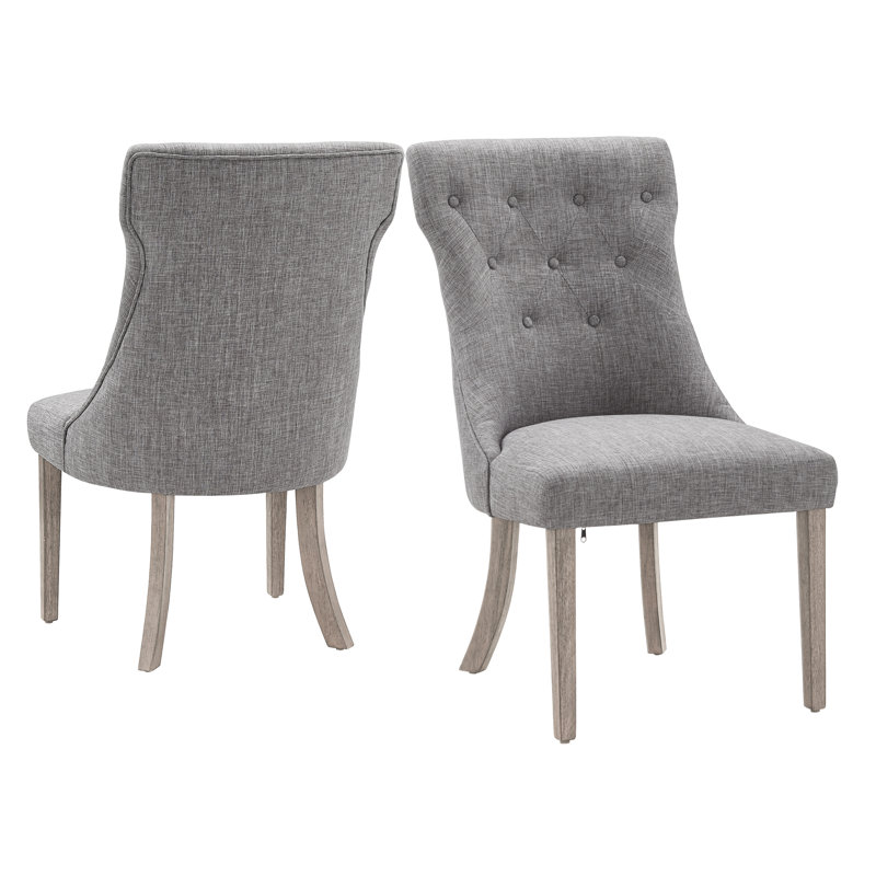 Irving Place 19.5 " H Tufted Linen Upholstered Parsons Chair, Grey Linen, Gray Wash