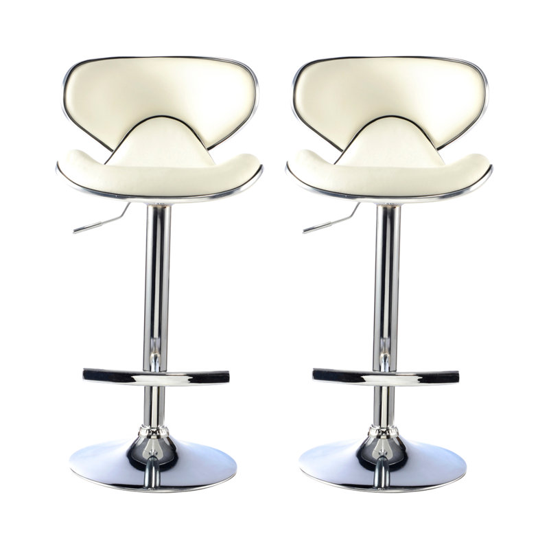 Sophie Swivel Upholstered and Faux Leather Adjustable Height Bar Stool, Chrome/White