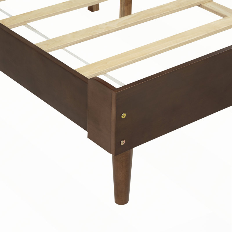Lit en bois avec tête de lit capitonnée à touches de piano et cadre renforcé, Queen, Walnut