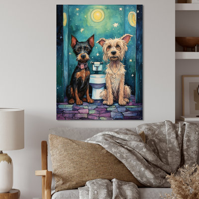 «Bathroom Puppy Buddies» - Toilette, art mural en métal