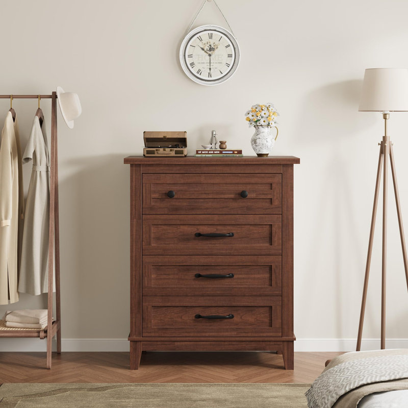 Commode verticale à tiroirs de 88,4 cm de hauteur, avec grand espace de rangement, meuble de rangement autoportant en bois pour chambre ou salon, marron.