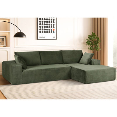 Canapé d'angle convertible 4 places en velours côtelé doux, garni de mousse haute densité, idéal pour un salon ou une chambre à coucher. Aucun montage requis. Design moderne, montage facile, orientation à droite.