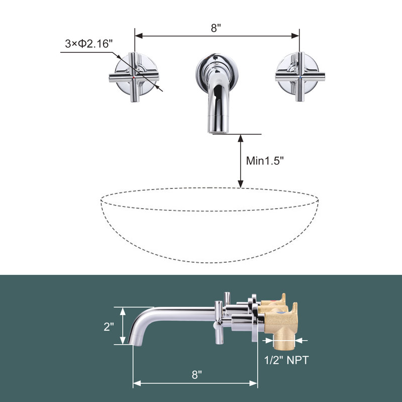 Robinet de salle de bain à poignée, Chrome