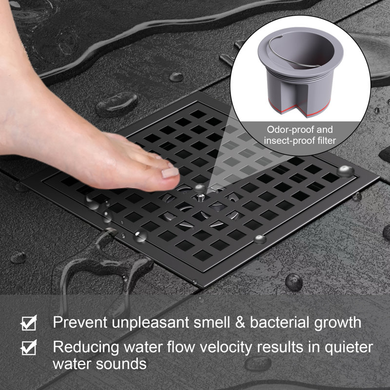Bonde de douche carrée 6 pouces, Noir mat