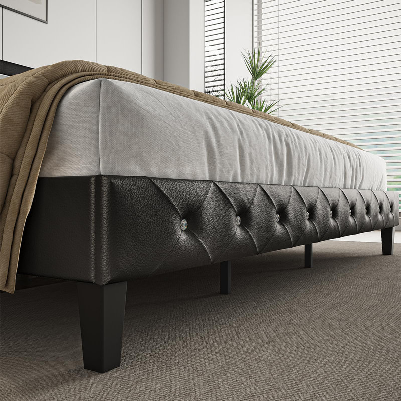 Bed Frame Full Size With Adjustable Headboard, Upholstered Platform Bed Frame With Usb Ports & Socket, Black, Black, Full