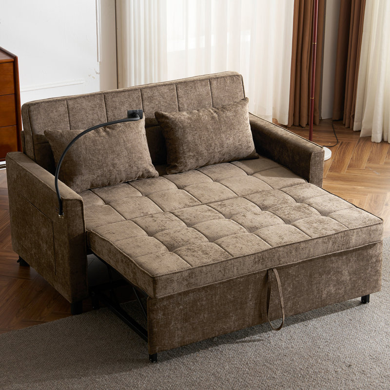 Canapé-lit à dossier coulissant avec coussin réversible, Brown