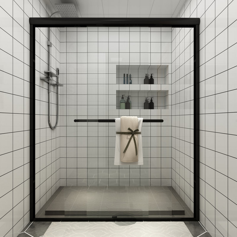 60" W x 72" H Double Sliding Semi-Frameless Shower Door, Black