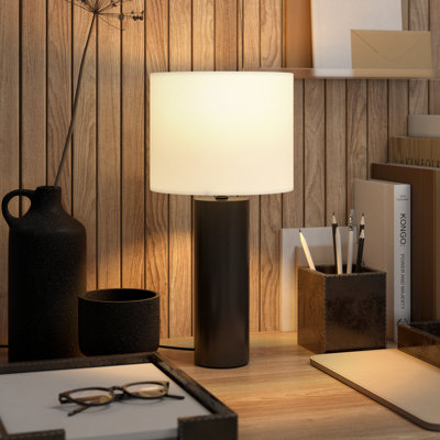 York 16" Tall Mini Lamp with Fabric Shade in Brass/White