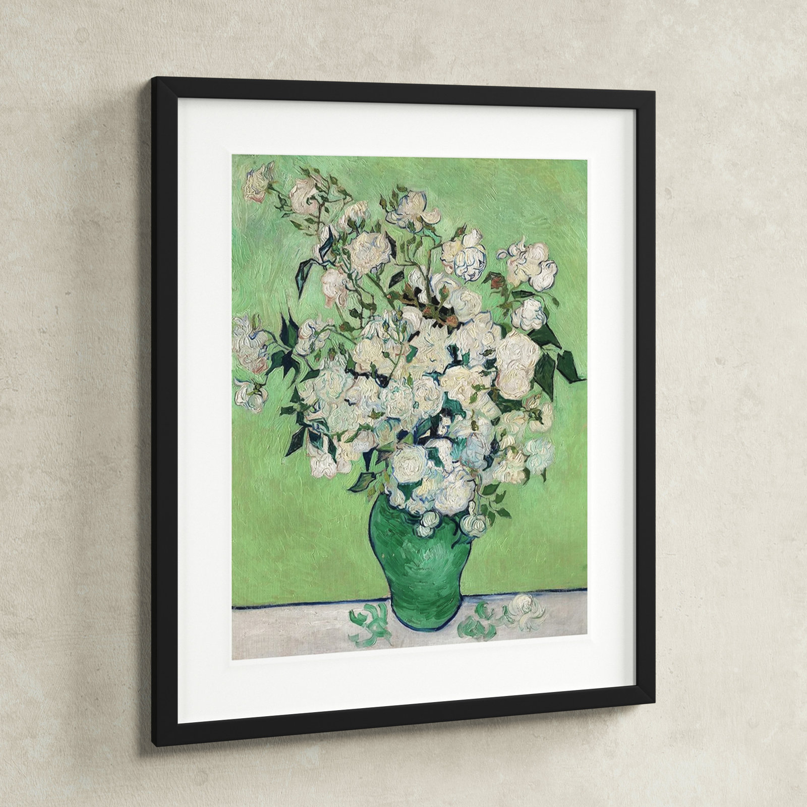 Roses, 1890 (Green Vase) Painting, Black, 25.07" H x 20.82" W x 0.88" D