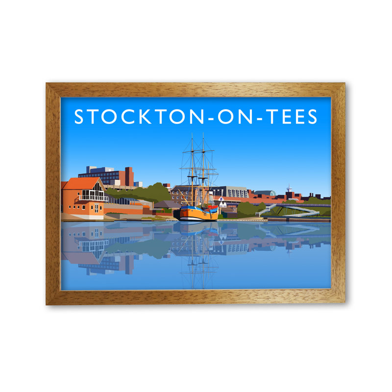Stockton-On-Tees County Durham by Richard O'Neill - Print, 42cm H x 59.4cm W x 3cm D, Honey Oak Framed