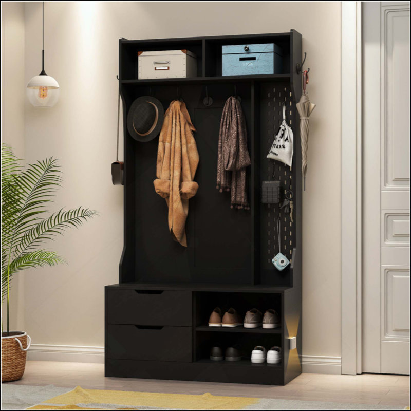Hall Tree With 6 Hooks,Coat Hanger, Entryway Bench, Storage Bench,For Entrance, Hallwa