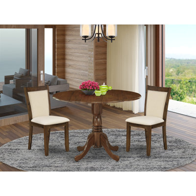 Kitchen Table Set for Small Spaces Consist of a Round Wooden Table with Dropleaf and Parson Chairs,
