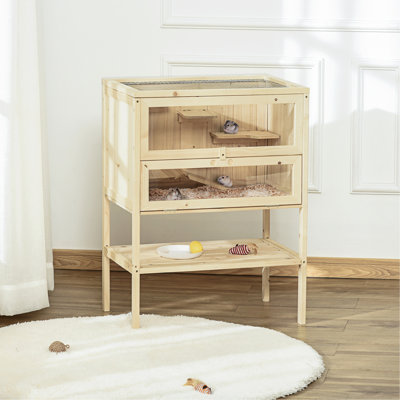 3-Tier Wooden Hamster Cage Mice And Rat Cage Small Animals Hutch With Openable Top, Front Door, Storage Shelf