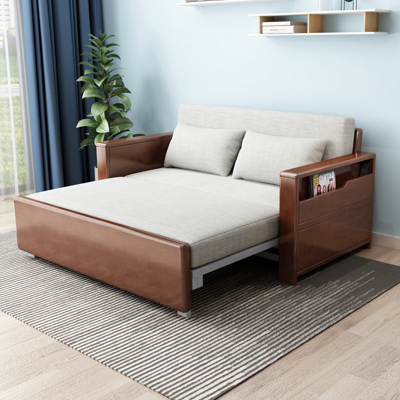 59" Convertible Sofa Sleeper with Storage,Grey cushion Sectional Sleeper Sofa with Reversible Chaise,Solid wood Sofa Bed 3 in 1 Pull Out Couch Bed for Living Room,Apartment,Bedroom,Office