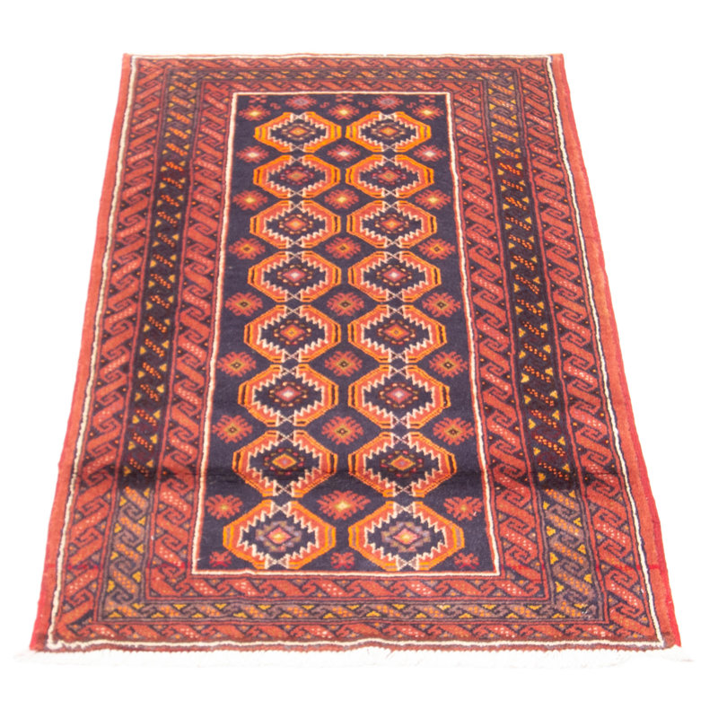 Tapis rouge en laine nouée à la main de conception unique 3 pi 2 po x 5 pi 9 po One Age of a Kind Kind