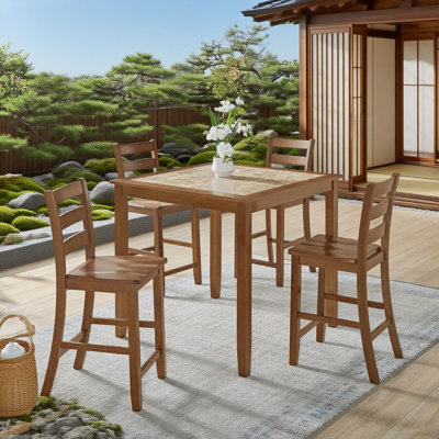 Dining Table, Bar Table And Chairs Set, 5 Piece Dining Table Set,Retro-Style Breakfast Table Set,For Living Room, Dining Room(Requires Assembly) by George Oliver