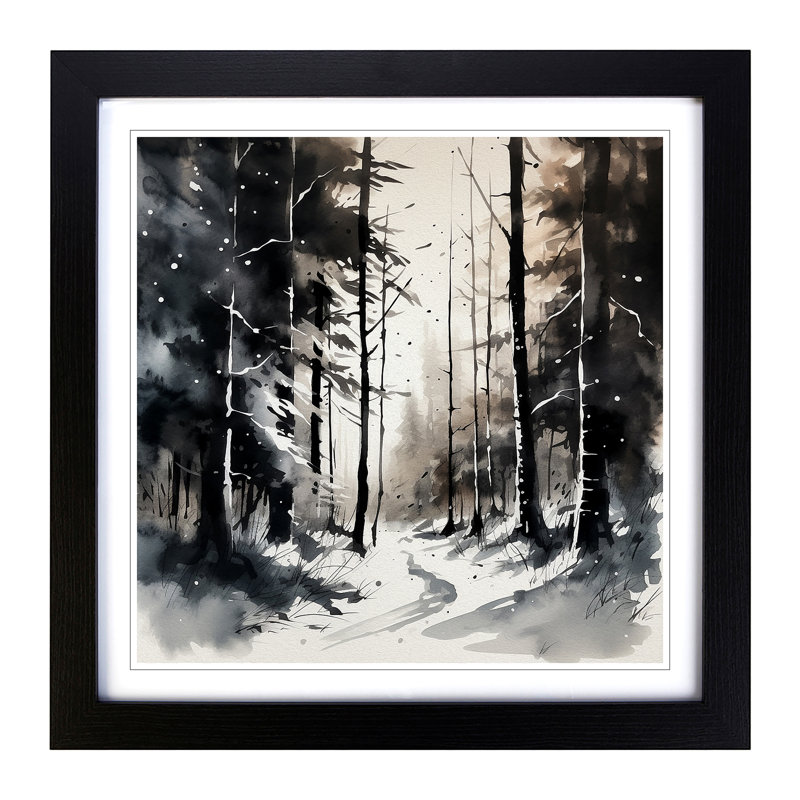 Winter Forest Ink Wash - Framed Print, Black