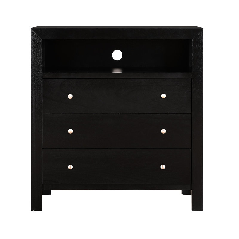 Coffre à média noir pour chambre G2450 - Panneau de particules avec supports intérieurs et latéraux en bois manufacturé