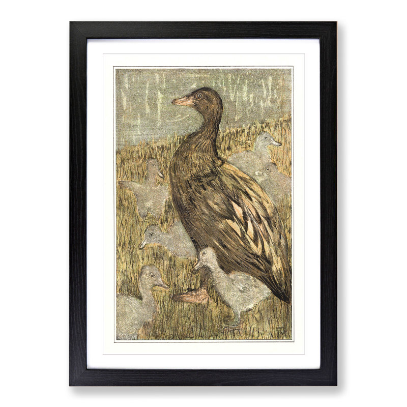 Duck with Chicks by Theo Van Hoytema - Picture Frame Painting, 48cm H x 36cm W x 2cm D, Black Framed
