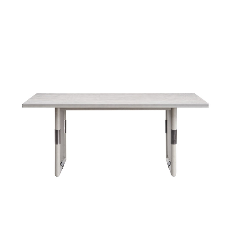 Table de salle à manger avec finition naturelle - rectangulaire pour les repas de famille. Base à double piédestal. Fabriqué à partir de matériaux comme le bois d'hévéa et le placage de frêne. Conception élégante. 39,89 po de profondeur, 70,3 po de largeur, 29,88 po