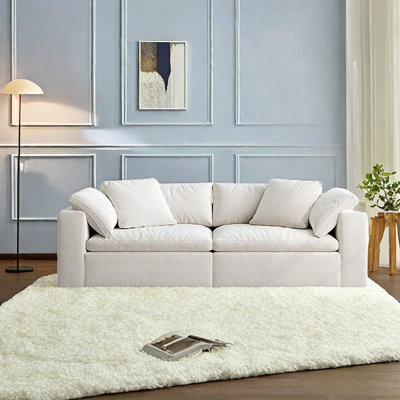 Minimal cotton and linen retro sofa