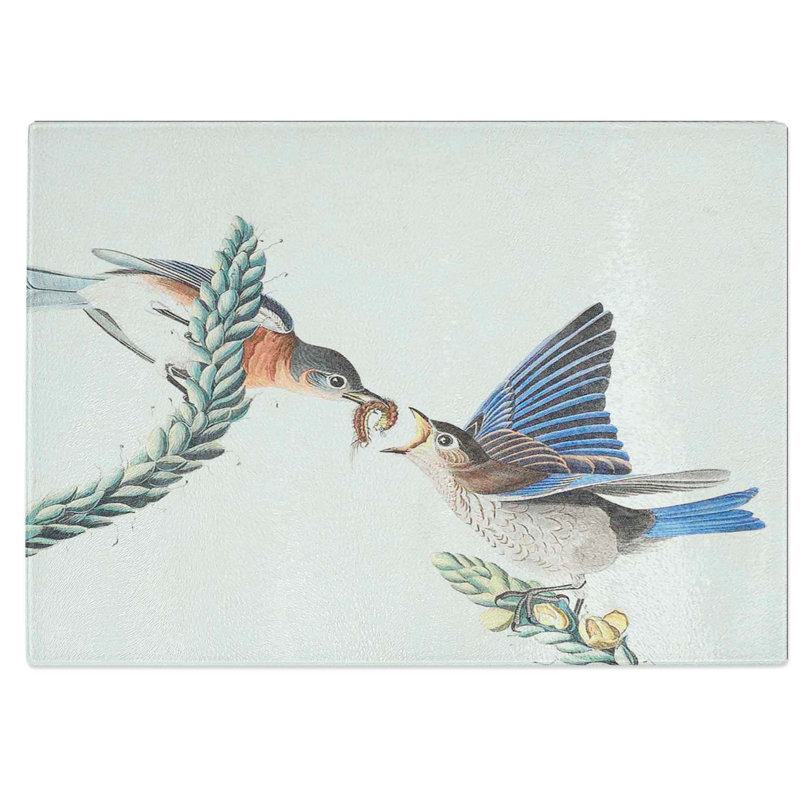 Tempered Glass Bluebirds Chopping Board, 28.5 cm W x 20 cm L