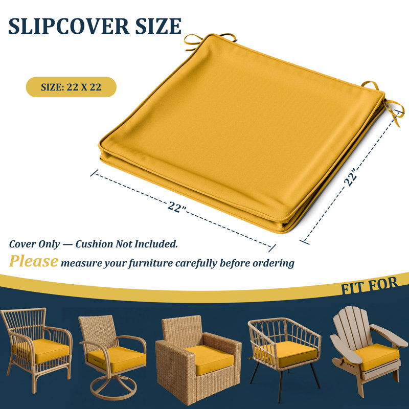 Outdoor Chair Cushion Covers, 5 Sizes Available, Covers Only, Yellow, 22" W x 22" D